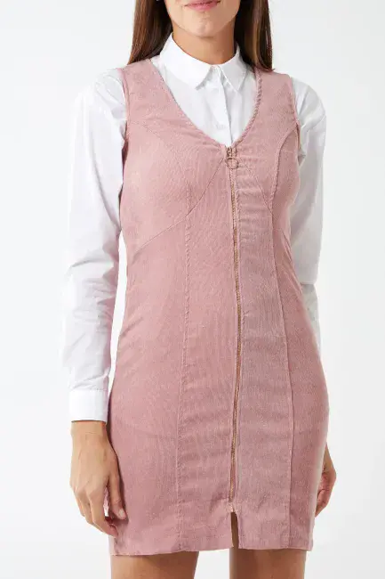 QED PINK CORD ZIP THOUGH PINAFORE DRESS NEW SIZES 8-16