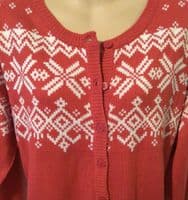 RED FAIRISLE CHRISTMAS KNIT CARDIGAN NEW SIZES 12-20