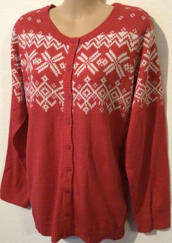 RED FAIRISLE CHRISTMAS KNIT CARDIGAN NEW SIZES 12-20