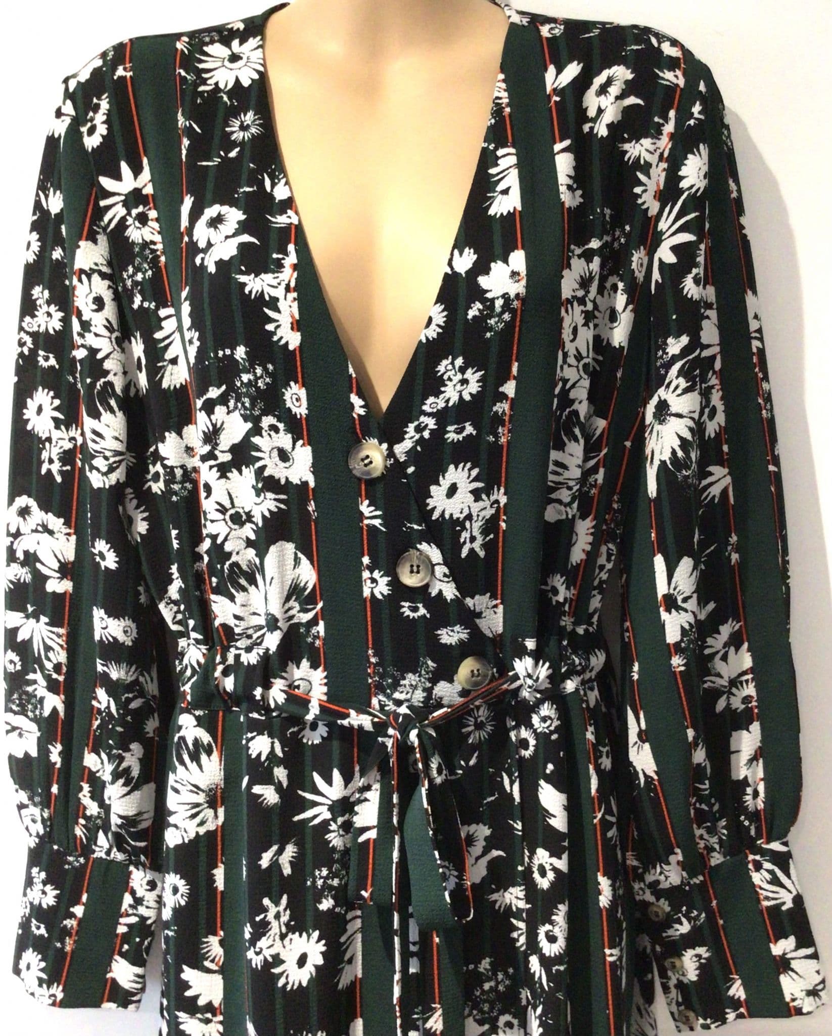 red herring floral dress Yellow flower pattern wrap around midi dress