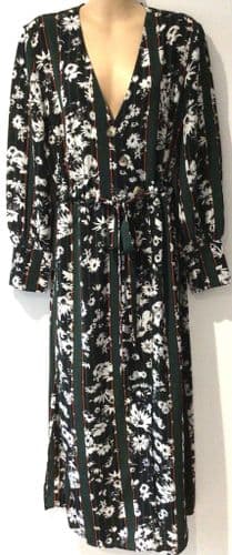 RED HERRING GREEN FLORAL STRIPE MIDI SHIRT DRESS SIZE 12