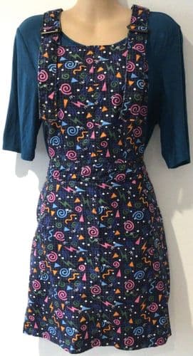 RUN & FLY NAVY PRINT DUNGAREE/PINAFORE DRESS SIZE 14