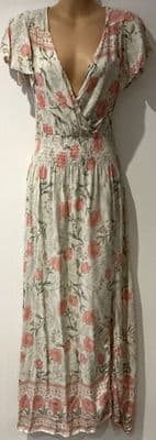 SAPPHIRE IVORY PINK FLORAL WRAP MAXI DRESS SIZE M 10/12