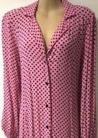 SAVIDA PINK SPOTTY MIDI SHIRT DRESS SIZE L 14/16