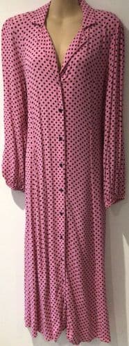 SAVIDA PINK SPOTTY MIDI SHIRT DRESS SIZE L 14/16