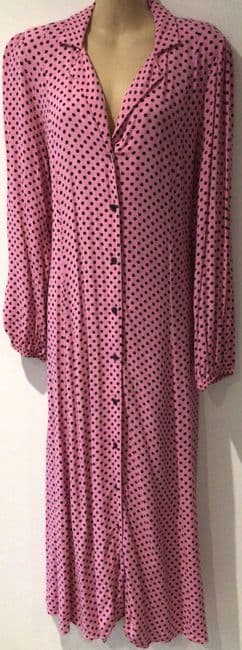 SAVIDA PINK SPOTTY MIDI SHIRT DRESS SIZE L 14/16