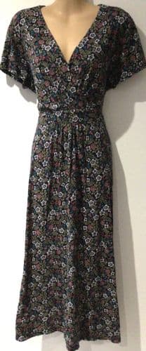 SEASALT ORGANIC CHAPELLE FLORAL WRAP JERSEY MIDI DRESS SIZE 14