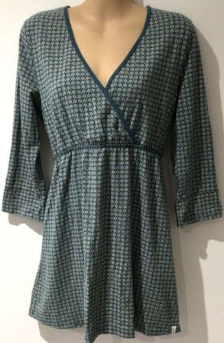SEASALT ORGANIC TEAL PRINT WRAP JERSEY TOP SIZE 16
