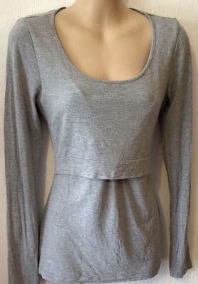 SERAPHINE BAMBOO GREY LONG SLEEVED NURSING TOP SIZE M 12