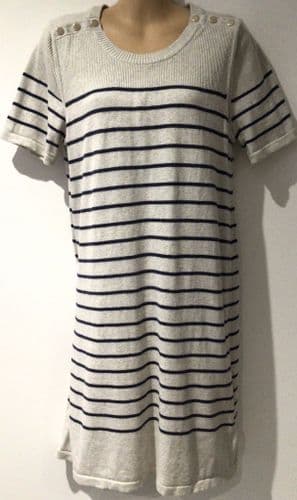 SERAPHINE BEIGE STRIPE POPPER KNIT NURSING DRESS SIZE M 12/14