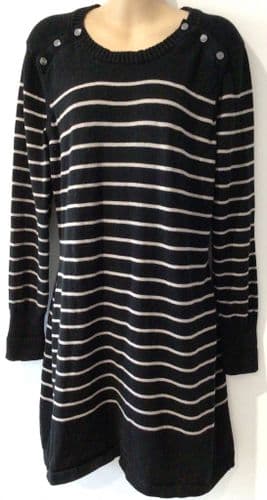 SERAPHINE BLACK/BEIGE BRETON STRIPE KNIT JUMPER DRESS SIZE 12/14
