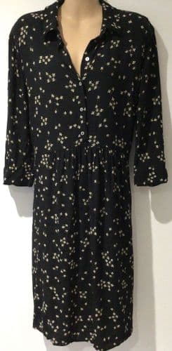 SERAPHINE BLACK DAISY PRINT BUTTON MATERNITY & NURSING DRESS SIZE 14