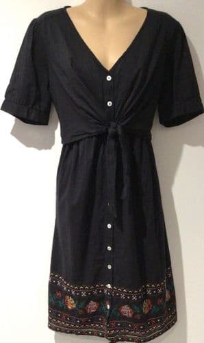 SERAPHINE BLACK EMBROIDERED HEM NURSING DRESS SIZE 14