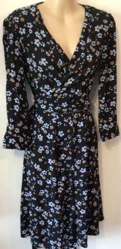 SERAPHINE BLACK FLORAL OCCASION WRAP MIDI NURSING DRESS SIZE 14
