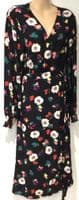 SERAPHINE BLACK FLORAL WRAP MIDI DRESS SIZE 14