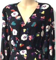 SERAPHINE BLACK FLORAL WRAP MIDI DRESS SIZE 14
