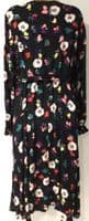 SERAPHINE BLACK FLORAL WRAP MIDI DRESS SIZE 14
