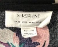 SERAPHINE BLACK FLORAL WRAP MIDI DRESS SIZE 14