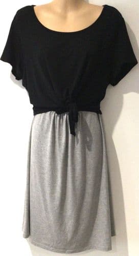 SERAPHINE BLACK/GREY TIE FRONT NURSING T-SHIRT DRESS SIZE 14