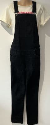 SERAPHINE BLACK MATERNITY DENIM STRAIGHT LEG DUNGAREES SIZE 8