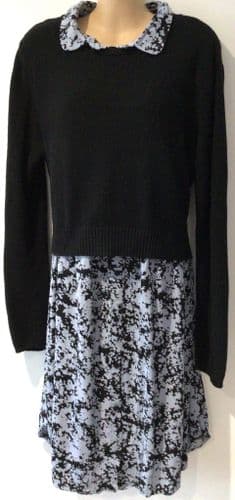 SERAPHINE BLACK/PALE BLUE FLORAL 2 PIECE NURSING JUMPER DRESS SIZE 18