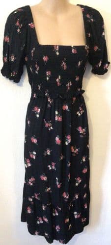 SERAPHINE BLACK/PINK MATERNITY & NURSING FLORAL SHIRRED DRESS SIZE 12