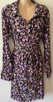 SERAPHINE BLACK/PINK PRINT MATERNITY/NURSING SHIRT DRESS SIZE 14