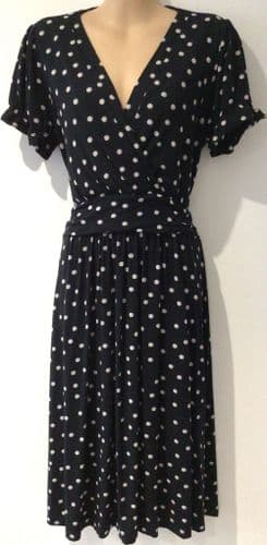 SERAPHINE BLACK SPOTTY JERSEY NURSING MIDI DRESS SIZE 12