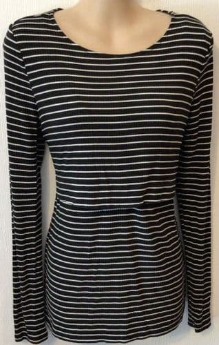 SERAPHINE BLACK STRIPE CASUAL RIBBED NURSING TOP SIZE L 14/16