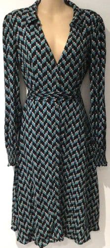SERAPHINE BLACK/TEAL PRINT MATERNITY/NURSING SHIRT DRESS SIZE 12