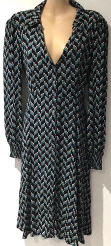 SERAPHINE BLACK/TEAL PRINT MATERNITY/NURSING SHIRT DRESS SIZE 14