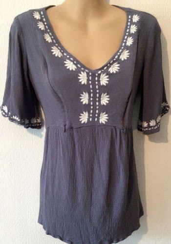 SERAPHINE BLUE CRINKLE EMBROIDERED ZIP NURSING BLOUSE TOP SIZE 14