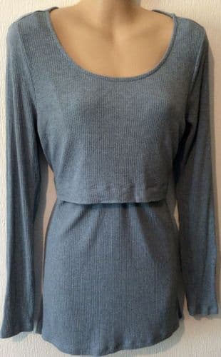 SERAPHINE BLUE RIBBED LONG SLEEVED NURSING TOP SIZE M/12