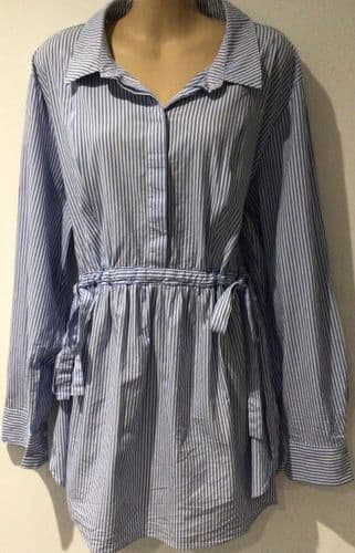 SERAPHINE BLUE/WHITE STRIPE SIDE TIE NURSING SHIRT SIZE 12