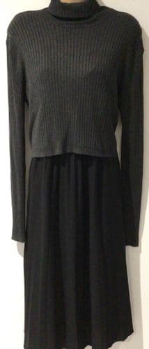 SERAPHINE CHARCOAL & BLACK PLEATED 2 PIECE NURSING JUMPER DRESS SIZE 12