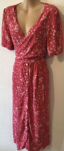 SERAPHINE CORAL FLORAL PRINT OCCASION WRAP MIDI NURSING DRESS SIZE 14