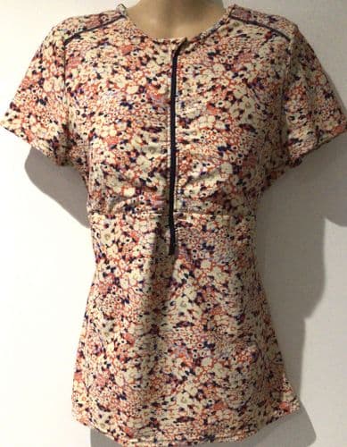 SERAPHINE CORAL FLORAL RASH VEST SWIM TOP SIZE L 14