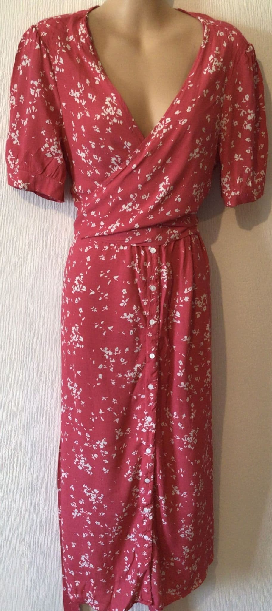 SERAPHINE CORAL PINK OCCASION WRAP MIDI NURSING DRESS SIZE 12