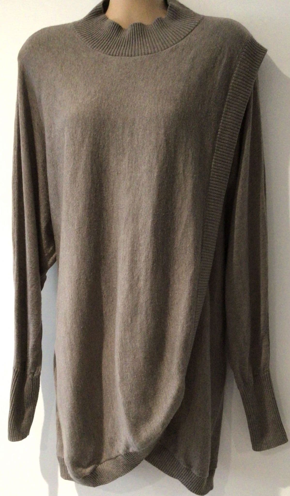 SERAPHINE FAWN BROWN WRAP KNIT JUMPER SIZE L 16/18
