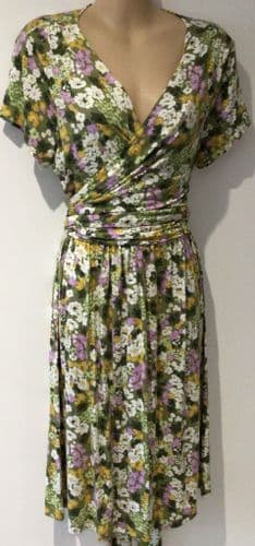 SERAPHINE GREEN FLORAL JERSEY WRAP NURSING DRESS SIZE M 12/14