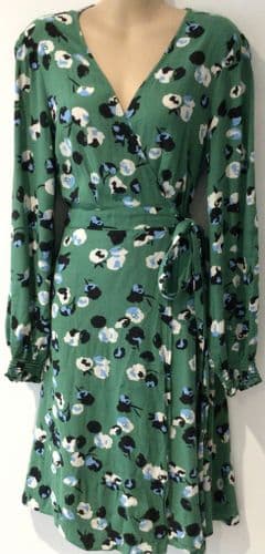 SERAPHINE GREEN LONG SLEEVED FLORAL WRAP DRESS SIZE 12