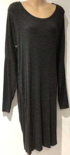 SERAPHINE GREY RIBBED POPPER RELAXED FIT TUNIC DRESS SIZE L 16-18