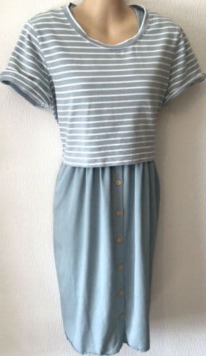 SERAPHINE ICE BLUE STRIPE 2 PIECE NURSING DRESS SIZE L 14-16