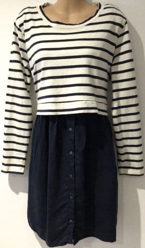 SERAPHINE IVORY/NAVY STRIPE 2 PIECE NURSING JUMPER SWEATSHIRT DRESS SIZE 14