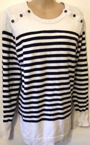 SERAPHINE IVORY/NAVY STRIPED POPPER KNIT JUMPER SIZE S 10/12