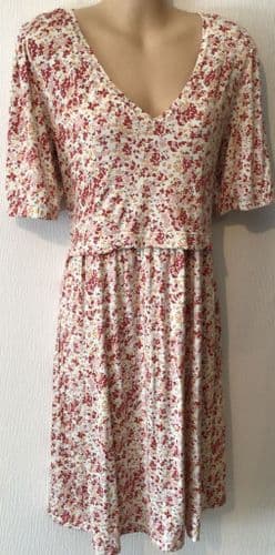 SERAPHINE IVORY/RED FLORAL JERSEY NURSING DRESS SIZE L 16/18