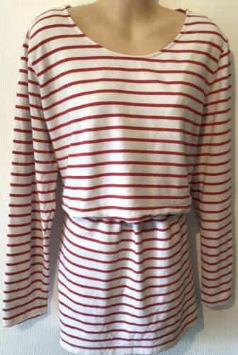 SERAPHINE IVORY/RED STRIPE CASUAL NURSING TOP SIZE M 12/14