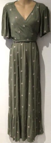SERAPHINE KHAKI CRINKLE EMBROIDERED NURSING MAXI OCCASION DRESS SIZE 14