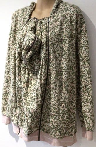 SERAPHINE KHAKI & PINK FLORAL 3 IN 1 BABY WEARING ZIP HOODIE JACKET SIZE S 8-12
