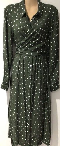 SERAPHINE KHAKI SPOT TIE BACK NURSING SHIRT DRESS SIZE 14